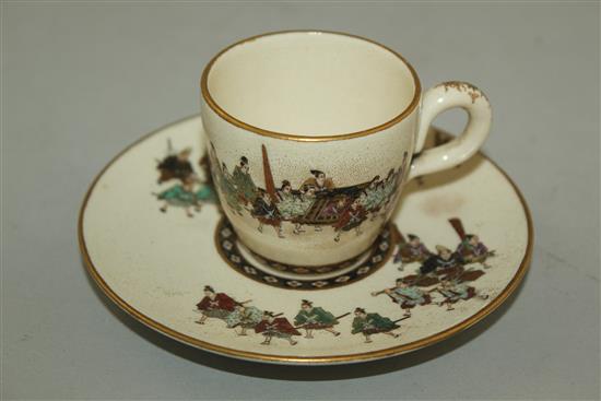 A fine Japanese Satsuma pottery cup and saucer, signed Shoko Takebe, Meiji period, diam. 11cm